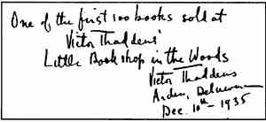 Inscription from Victor Thaddeus book