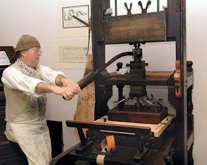 Museum reproduction of old printing press
