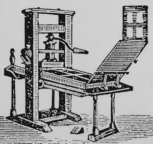 drawing of colonial printing press